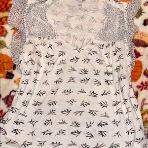 Lucky Brand White and Black Leaf Pattern Blouse